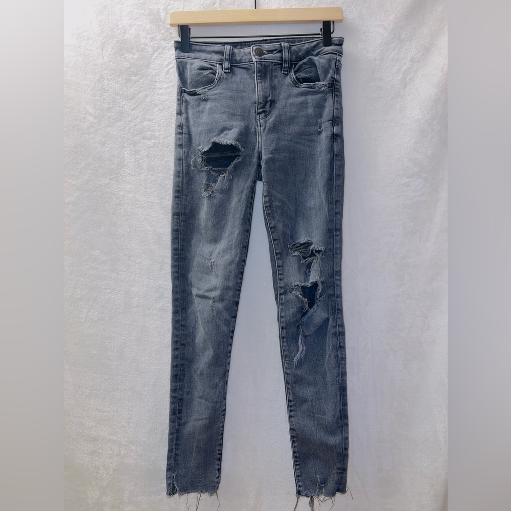 American Eagle Black Wash Distressed Stretch Hi Rise Jegging Jeans size 2